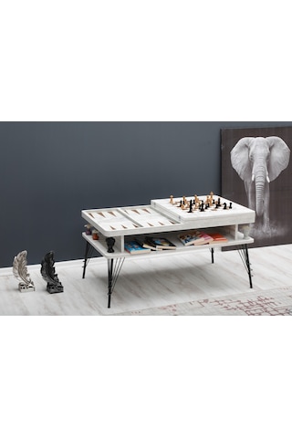 Satranç Ve Tavla Orta Sehpa beyaz