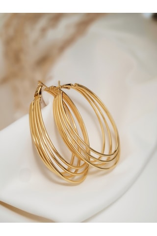 Katmanlı Halka İnterlock Hoop Gold Renk Küpe 6cm Gold