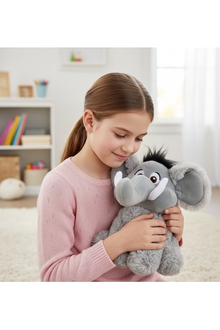 Merty Avm Premium Kalite 28 Cm Sevimli Peluş Mamut Fil - Dolgun Yapılı Oturabilen Hediye Oyuncak Beyaz - Gri