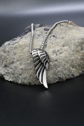 Kanat Motifli Kolye Paslanmaz Çelik Zincir 902293 Gümüş