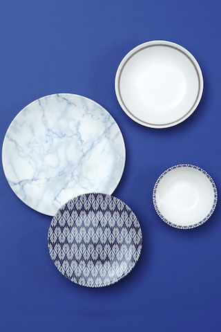 Neva N3409 Virgo 24 Parça Mavi Renkli Mermer Desenli Porselen Yemek Takımı