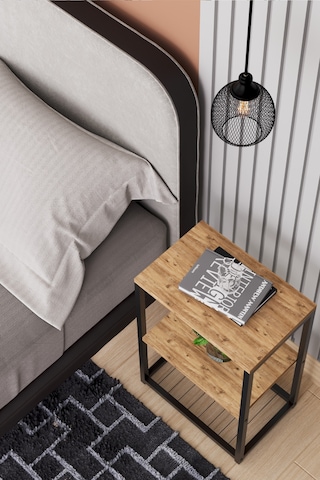 Metal Ayaklı Ve Ahşap Raflı Dekoratif Komodin Atlantik Çam Atlantik Çam