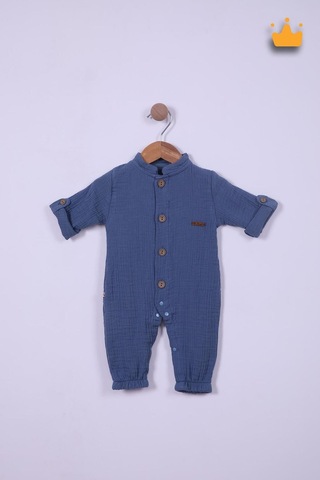 Babyhola Kız Erkek Bebek Tulum Pamuk Müslin Katlanabilir Kollu Çıtçıtlı 22401 Lacivert