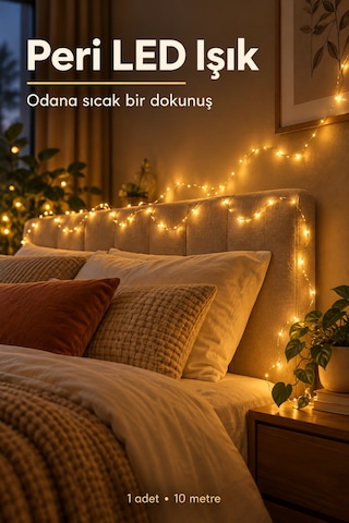 10 Metre Pilli Sarı Gün Işığı Peri Led Flaşlı Dekoratif Işık