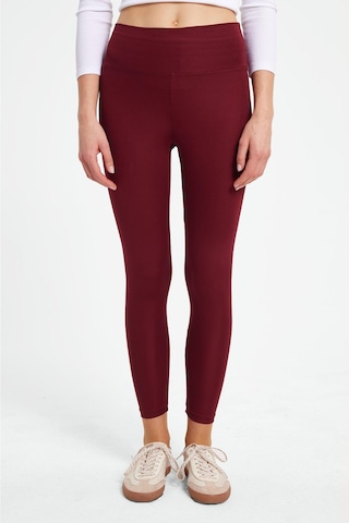 Tudors Kadın Slim Fit Dar Kesim Scuba Kumaş Beli Lastikli Bordo Tayt-42441 Bordo