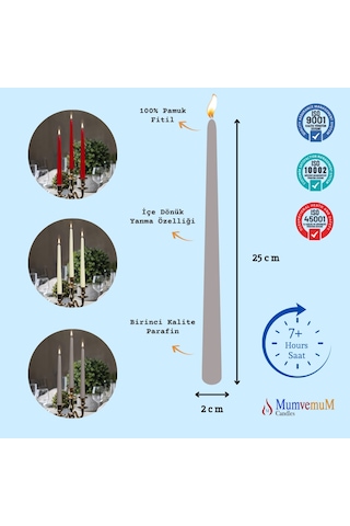 4 Lu Gri Konik Şamdan Mum Gri