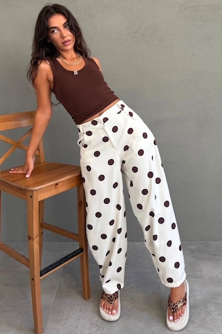 Madmext Ekru Puantiyeli Beli Lastikli Balon Kadın Pantolon Mg2886
