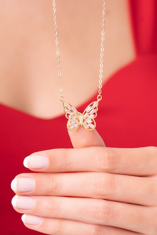 Ayenci 925 Ayar Gümüş Zincirli Kelebek Tasarımlı Pembe Kristal Taşlı Kad