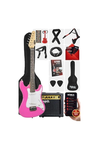 Midex Ceg-36pk 8-12 Yaş Çocuklar İçin Amfili Full 3/4 36 İnç Elektro Gitar Seti Pembe