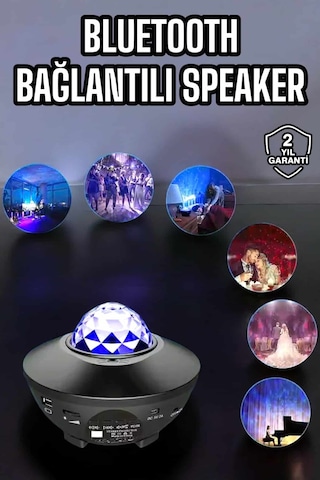 Çocuklara Özel Şarjlı Bluetooth Hoparlör Parti Led Lambası Yıldızlı Projeksiyon