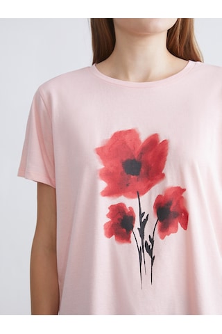 Lcwaıkıkı Classic Pembe Çiçekli %100 Pamuklu Kadın Tişört