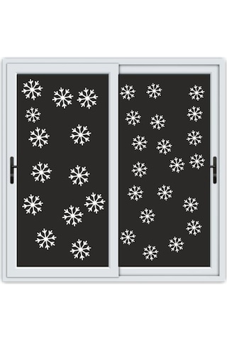 Kar Taneleri Sticker Etiket - Yılbaşı Temalı - Cam, Kapı Duvar, Pencere 6x6 Cm 48'li Diğer