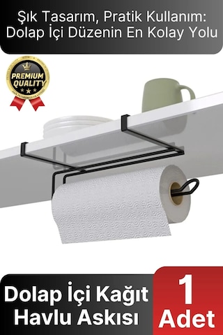 Özel Üretim Pratik Dayanıklı Dolap Kapağına Uyumlu Paslanmaz Metal Siyah Kağıt Havluluk Askı 28x13cm Diğer
