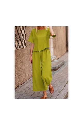 Butik İstanbul Kadın Kısa Kollu Kayık Yakalı Bluz Ve Pantolon Ikili Takım Yeşil