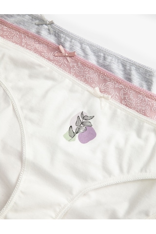 Koton Pamuklu Külot Brief 3'lü Baskılı Kurdele Detaylı Pembe Desenli 3slk30022mk 3SLK30022MK01F Pembe