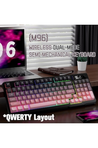 M96 Ofis Klavye Bluetooth/2.4g Kablosuz Oyuncu Klavye Işıklı Usb Type-c Kablolu Şarjlı