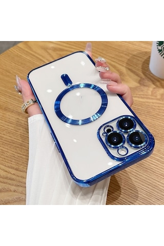 Apple Uyumlu iPhone 15 Pro Kılıf Magsafe Kamera Lensli Korumalı Şeffaf Silikon Kapak