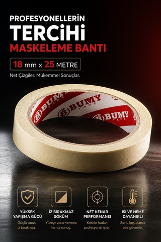 Metfix Maskeleme Boya Bandı 18 Mm X 25 Metre İz Bırakmayan Dekoratif Kağıt Bantı Bantları