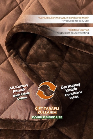 Evlen Home Kapitone Kadife Yatak Örtüsü Seti Tek Kişilik Supersoft 2 Parça Yumuşak Elyaf Dolgulu Koyu Kahve Koyu Kahverengi