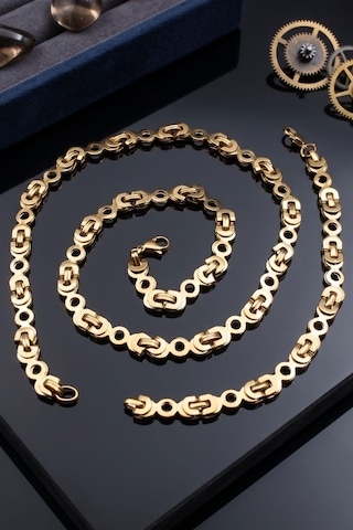 Paslanmaz Çelik Euro Kral Model Erkek Kolye Zincir Ve Bileklik Set 8mm Altın Kaplama 902917