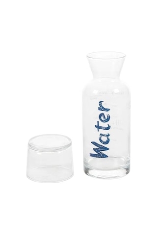 Kırmızı Yazılı 650 Ml'lik Baş Ucu Pratik Kullanım Borosilikat Bardak Ve Şişe - Mavi