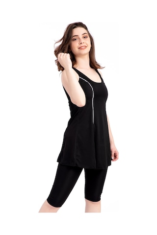 Kadın 501 Şeritli Taytlı Elbise Mayo Siyah-siyah 31560 - 1 Siyah