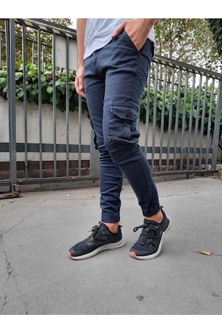 Tarz Cool Erkek Slim Fit Kargo Cep Likralı Pantolon Füme