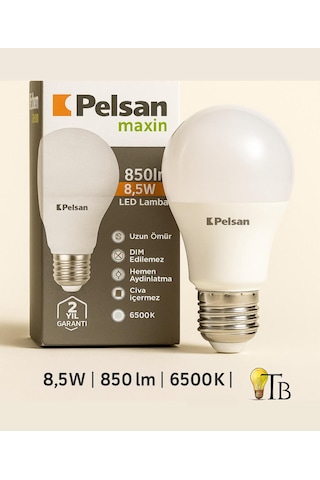 Pelsan Maxin 8.5w Led Lamba 6500k Beyaz Işık E27 Duy 1