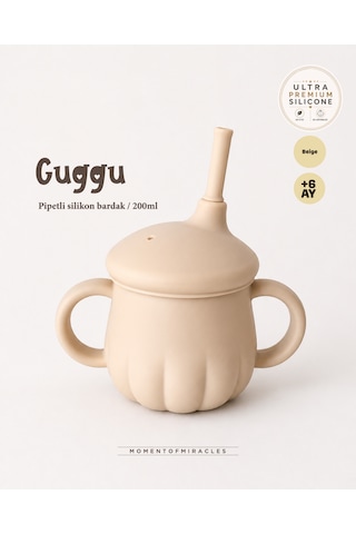 Tgm Baby Guggu Ultra Premium Silikon Pipetli Alıştırma Bardağı 200 Ml Bej