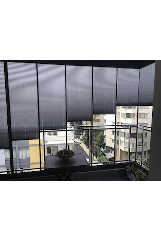 Katlanabilir Cam Balkon Plise Perdesi Antrasit Vidalı - Kancalı