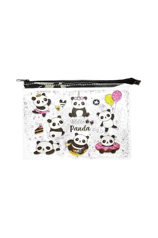 Vuki Siyah Panda Sulu Fermuarlı Şeffaf Dosya Vk-0073