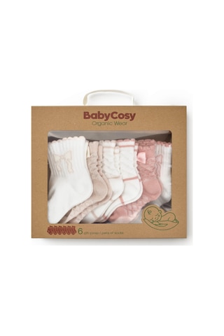 Csyc1004 Bebek 6'lı Fiyonklu Çorap %100 Organik Pamuk, Bebek - Yenidoğan - Csyc1004 Taş