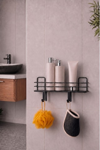 Sas Haus Banyo Düzenleyici Set 4 Parça Yapışkanlı Şampuanlık Tuvalet Kağıtlığı Havluluk Askı Tss-01 Siyah