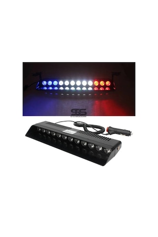S12 Cam İçi Vantuzlu Polis Çakarı 12 Led Kırmızı Mavi Beyaz Çakmaklık Girişli Ön Arka Cam (STS OTO AKSESUAR)