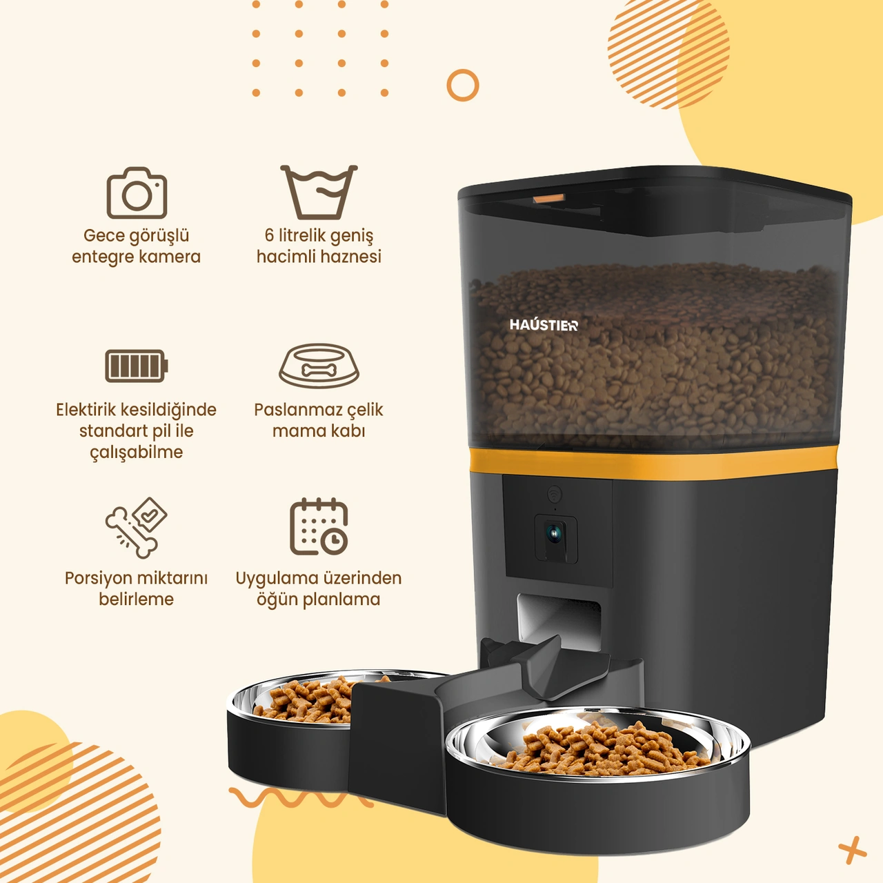 Haustier Qq005-d Kameralı Akıllı Kedi Köpek Otomatik Mama Kabı