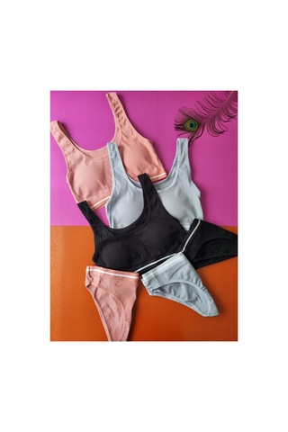Demirsa Boutique Kaşkorse Kumaş 3'lü Siyah, Gül Kurusu, Mavi Renk Pedli Sütyen Külot Takım Mavi