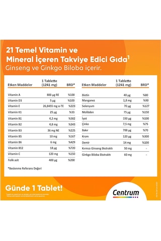 Centrum Energy Multivitamin 2 x 30 Tablet + Günlük Vitamin Kutusu