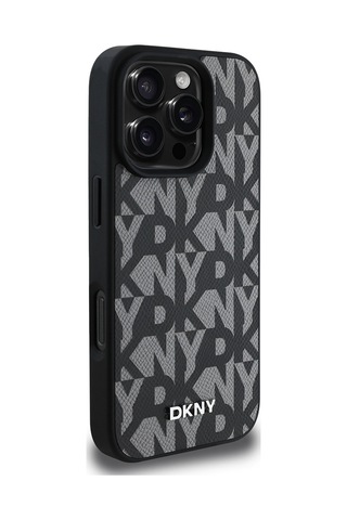 Apple Uyumlu iPhone 16 Pro Max Kılıf Dkny Lisanslı M-safe Şarj Özellikli 3d Yazılı Grid Pattern Kapak Kahverengi