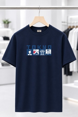 Bayloranzzo Tokyo City %100 Pamuk Heavy Cotton Premium Kalite Unisex Tişört Lacivert