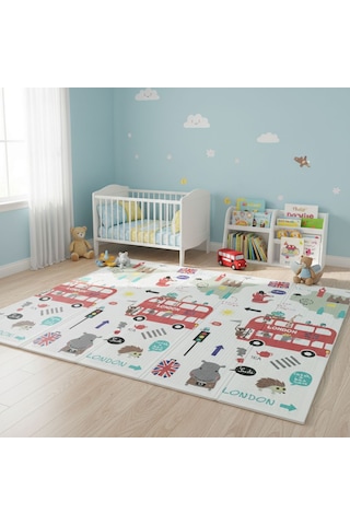 Katlanabilir Çift Taraflı Eğitici Çocuk Oyun Matı, Halısı 180x150 Taşıma Çantalı -london
