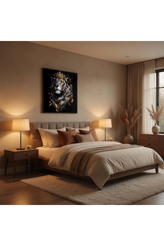 Lexroo Bybars Aslan Kral Temalı Modern Duvar Dekoru 40x50 Cm 3 Mm Forex Tablo Siyah Altın Tasarım