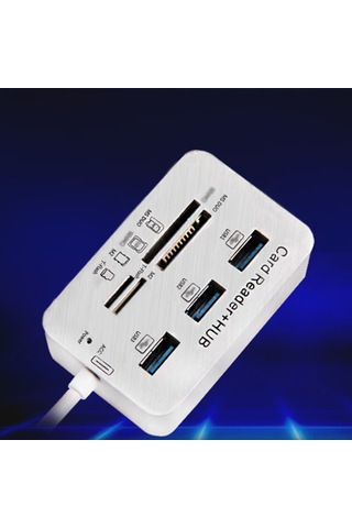 Yaozixa 3 Port Usb 3.0 Hub İle Ms/m2/tf Kart Okuyucu, 7 Slot Çok Fonksiyonlu Usb 3.1 Adaptörü, Taşınabilir Abs+alüminyum Kablo 200mm