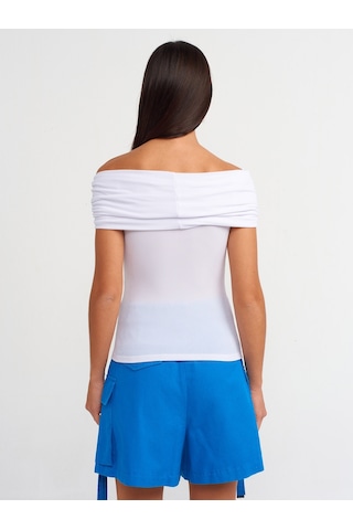 Dilvin Omuzları Düşük Bluz Beyaz