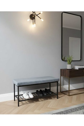Özcan Metal Metal Ayaklı Raflı Bench Puf Bank Antre Mutfak Salon Yatak Odası Puf Bank 105 40 Mavi