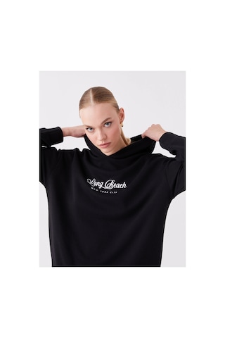 LC Waikiki Lcwaıkıkı Basic Siyah Baskılı Uzun Kollu Oversize Kadın Hoodie Black