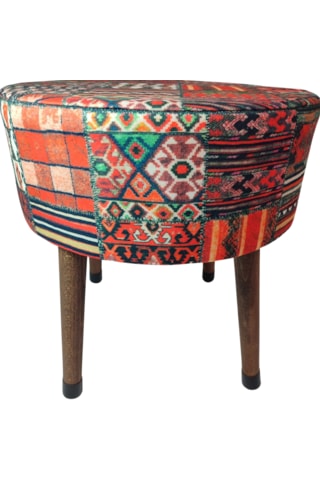 Ustaagac Puf Koltuk Bench Tabure Anadolu Kilim Motif - Ahşap Ayaklı Ceviz