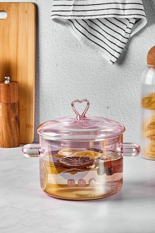 Pinky Isıya Dayanıklı Borosilikat Tencere 1,5l Şeffaf