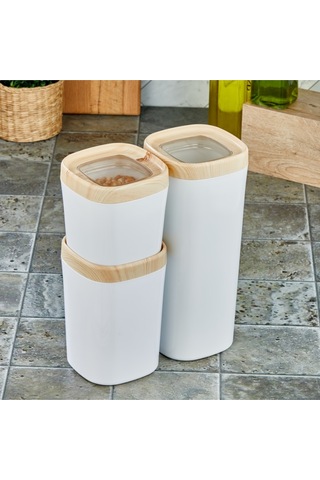 Ceronni Bonny Erzak Saklama Kabı 3lü Set Ahşap Kaplama Kapak Renkli Hazne 1,8lt - 1lt - 600ml Açık Ahşap Ahşap