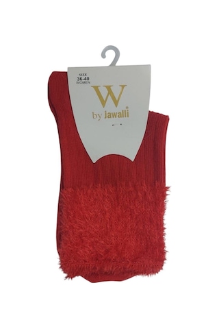 Kırmızı Püsküllü Kadın Pamuklu Soket Çorap Kırmızı