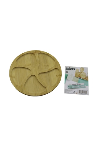 Yuvarlak 5 Bölmeli Ahşap Bambu Servis Sunum Tepsi - Tahtası 20 X 1.4cm 5668